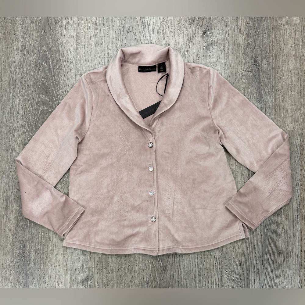 House of Harlow 1960 NWT Pink Crushed Velvet Cardigan with Rhinestone Buttons